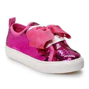 Reversible Sequins in Hot Pink & Animal Print Sneakers Shoes with Pink Bows